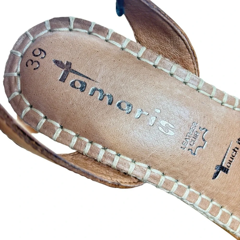 Tamaris Ladies Leather Cognac Brown Wedge Sandals Espadrille Capsule Size 8 / 39 - Picture 8 of 8